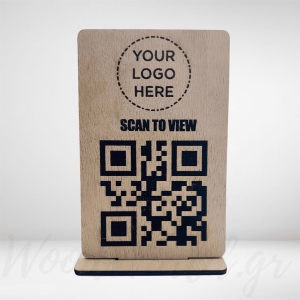 Ξύλινο Επιτραπέζιο Στάντ με Λογότυπο – QR code